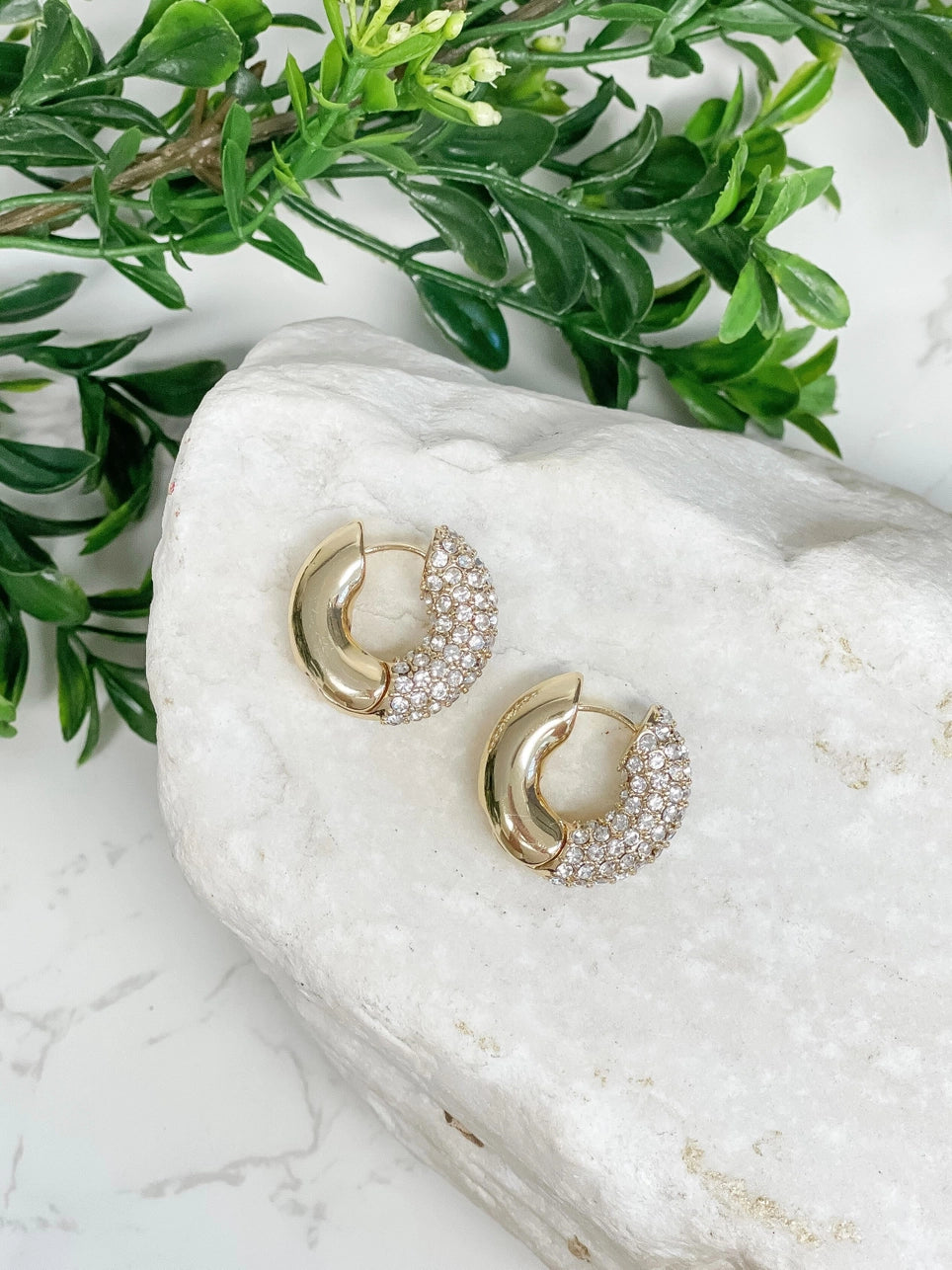 Crystal Gold Huggie Hoops