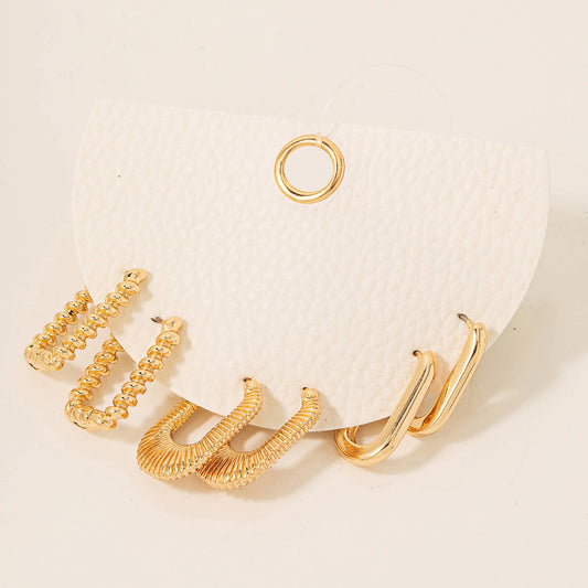 Mixed Rectangular Hoop Earrings Set