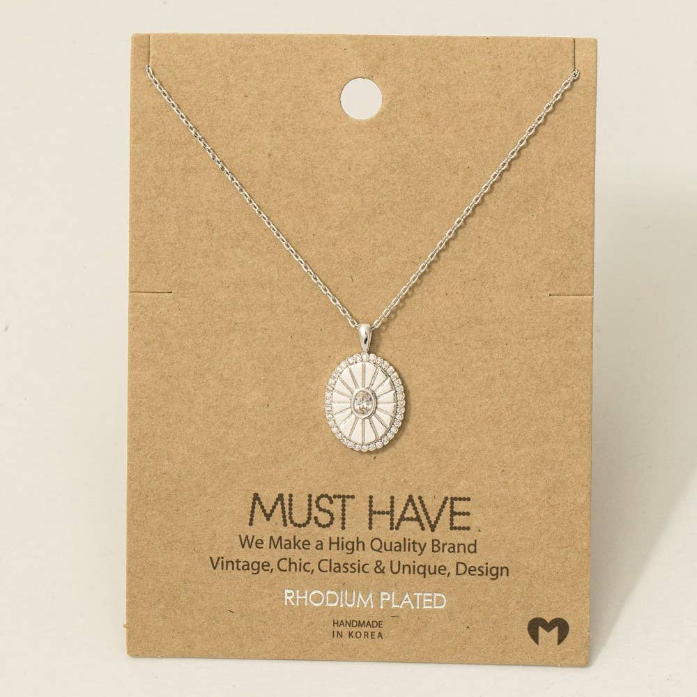 Gold Dipped Intricate Cz Halo Oval Pendant Necklace