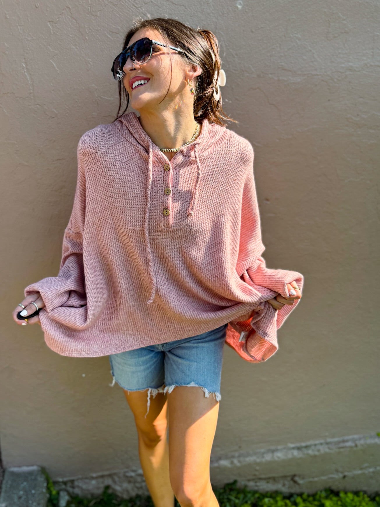 Oversized Waffle Knit Tunic Sweater