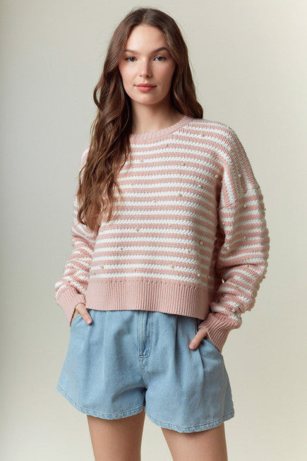 Pearly Perfect Stripped Crewneck Sweater