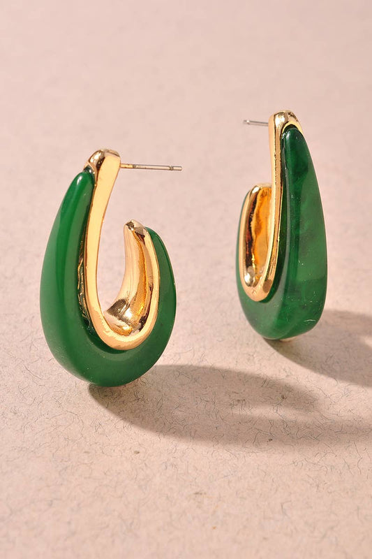 Green Resin Teardrop Hoop Earrings