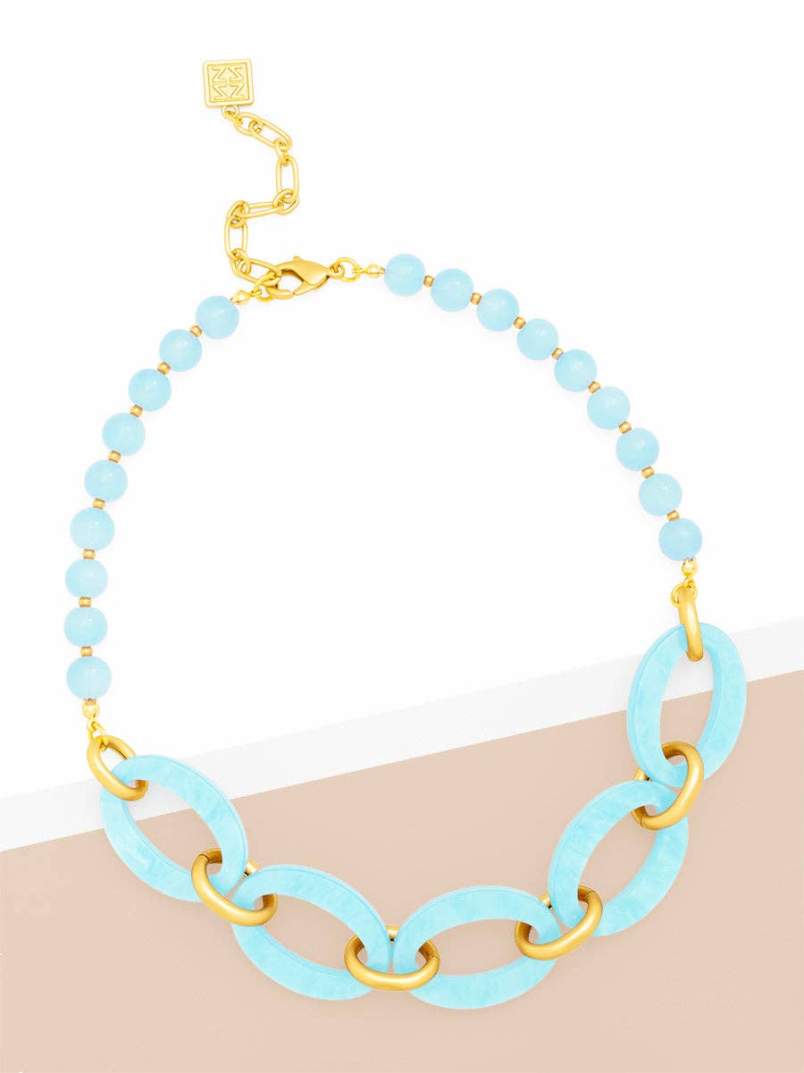 Resin Glassbead Oval Link Collar Necklace