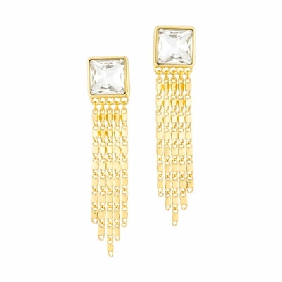 Clear & Gold Chain Tassel Earrings