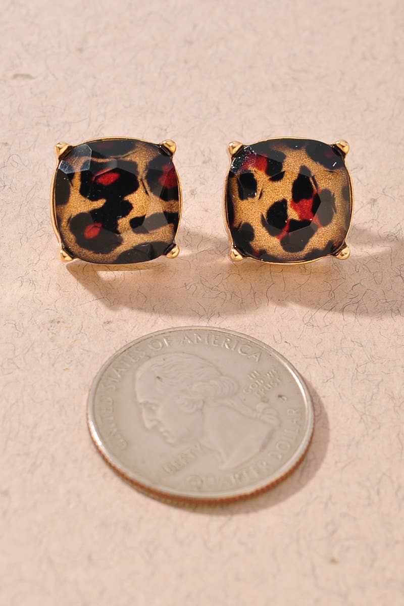 Cow Print Design Square Stud Earrings