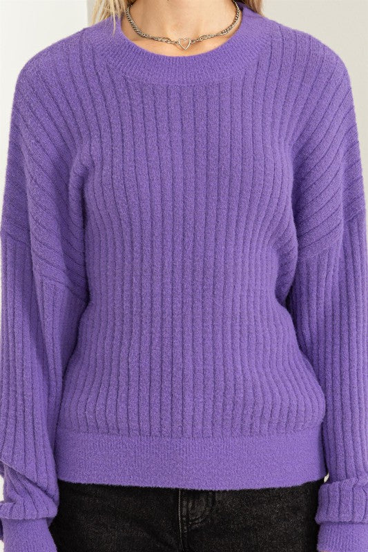 Wisteria Warm Love Fuzzy Ribbed Sweater