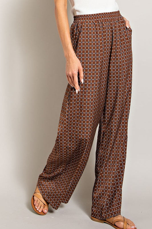 Brown Retro Print Trousers