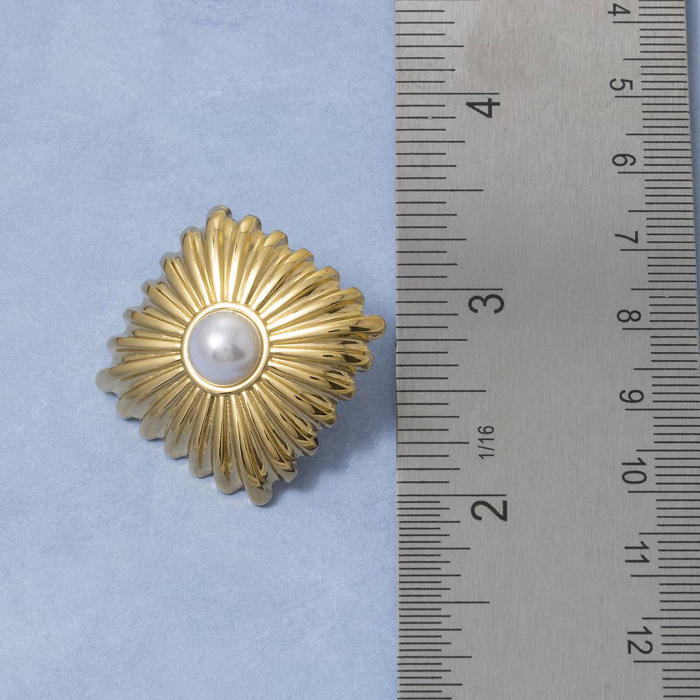 Gold Dipped Starburst Diamond Pearl Stud Earrings