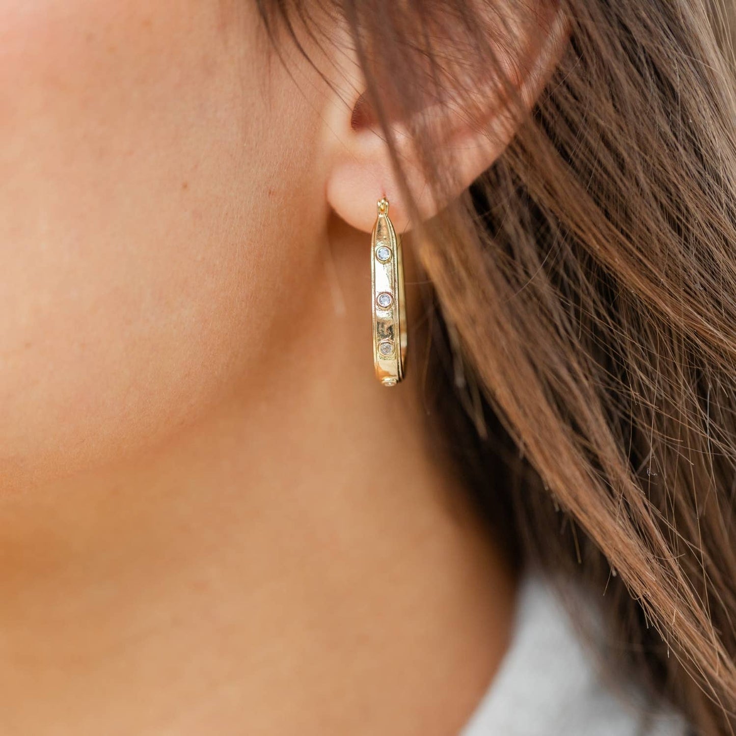 Petite Cz Oblong Latchback Earrings