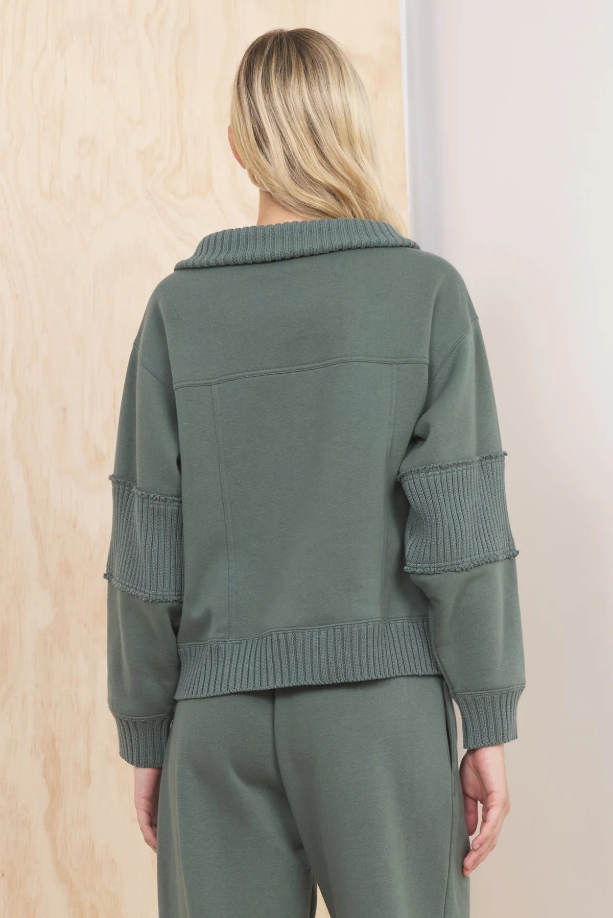 Olive Ribbed Fleece Quarter Zip