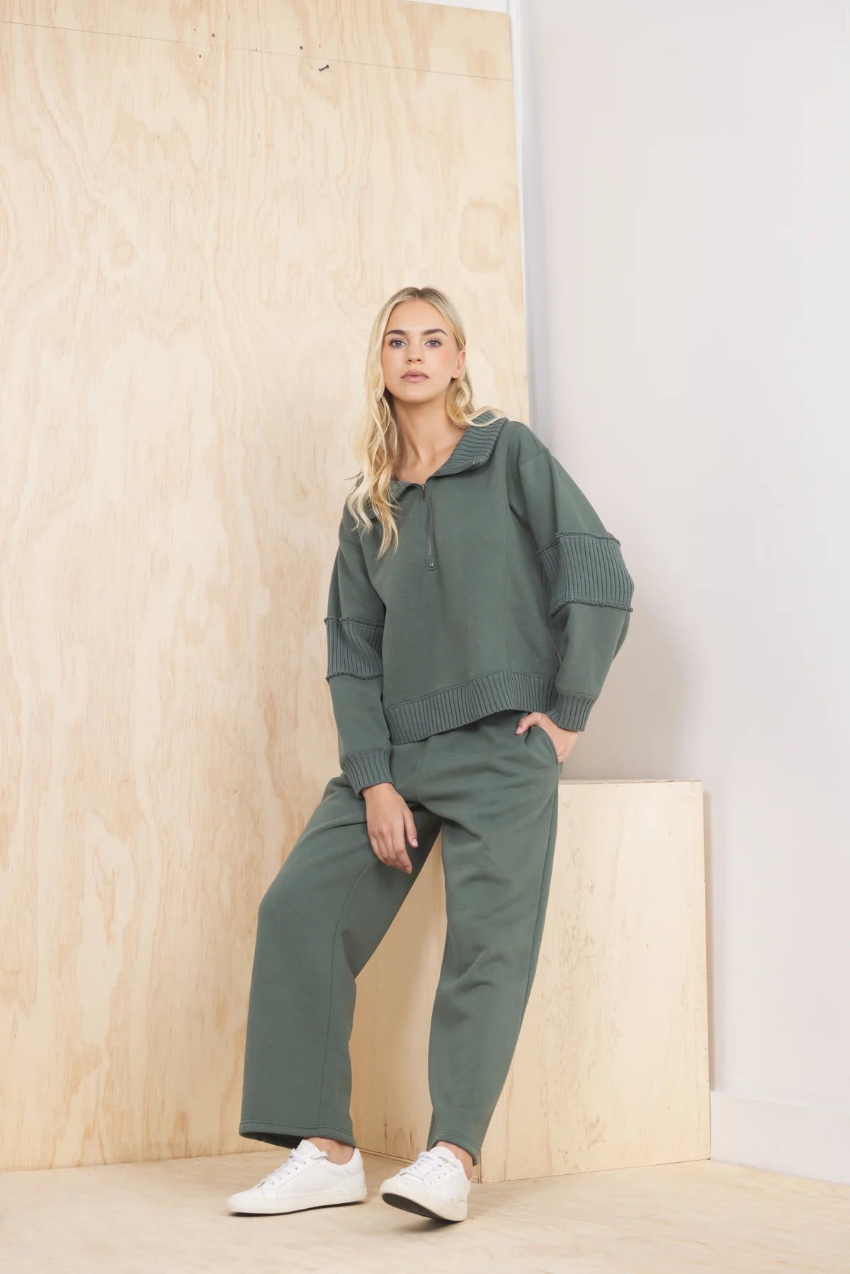 Olive Rib Fleece Pant