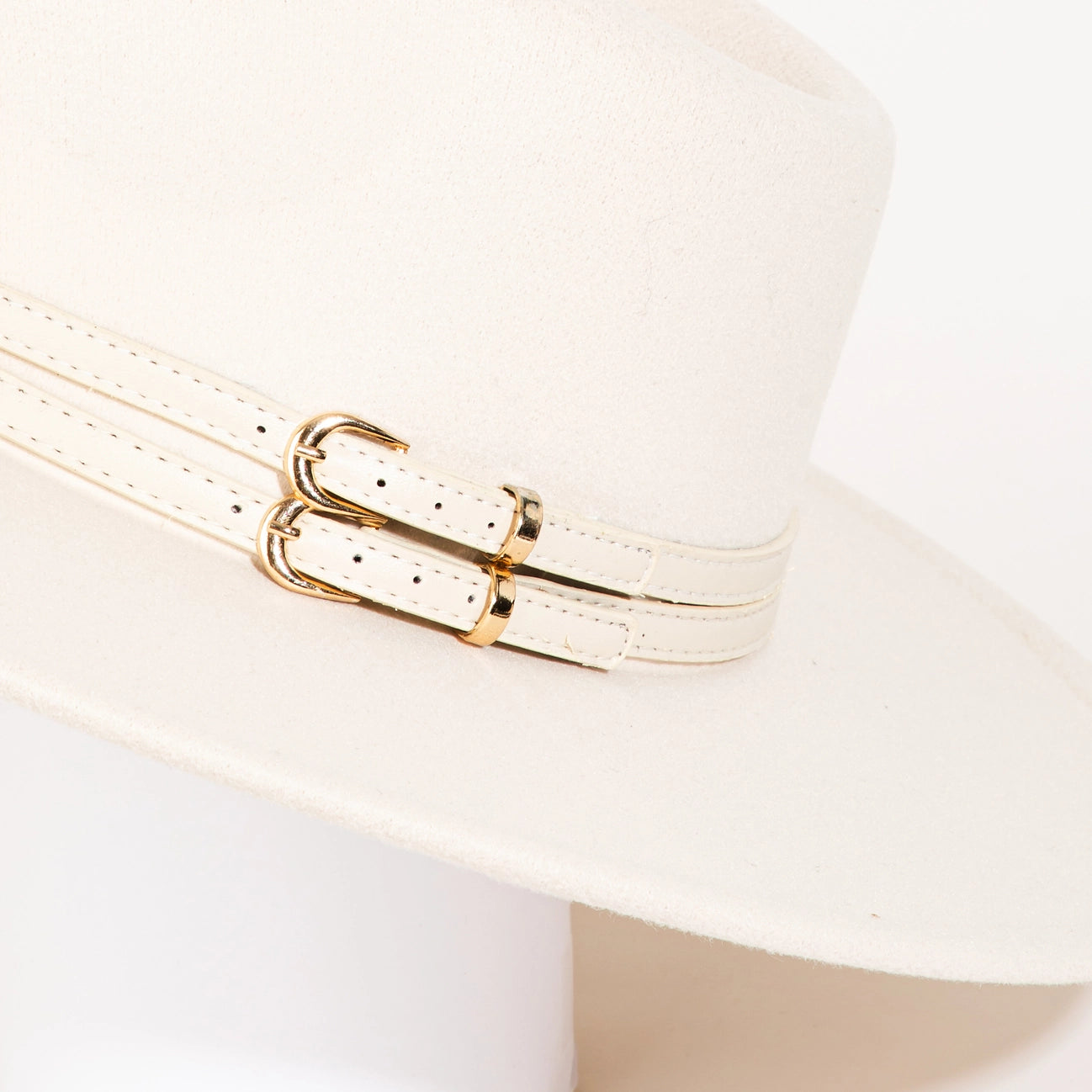Ivory Double Belt Strap Hat