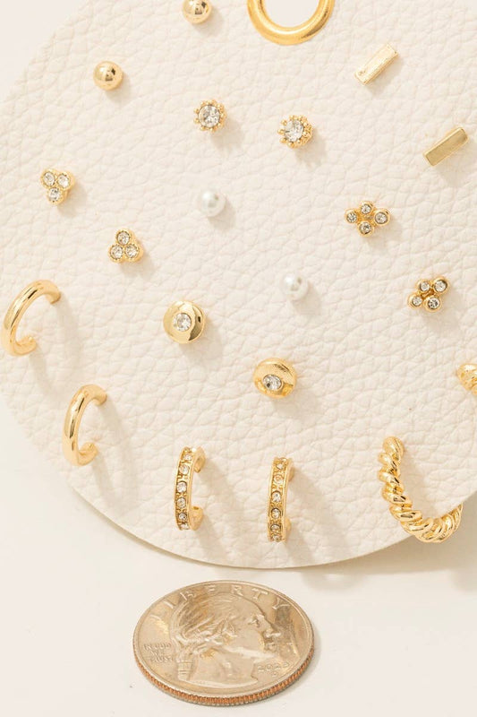 Pearl And Gem Studs Assorted Stud And Hoop Earrings Set