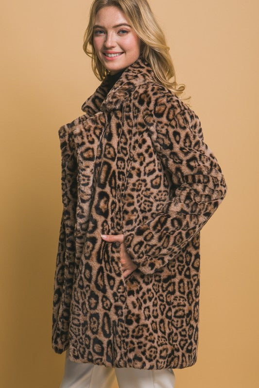 Midi Leopard Faux Fur Jacket