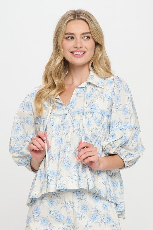 Azure Floral Top