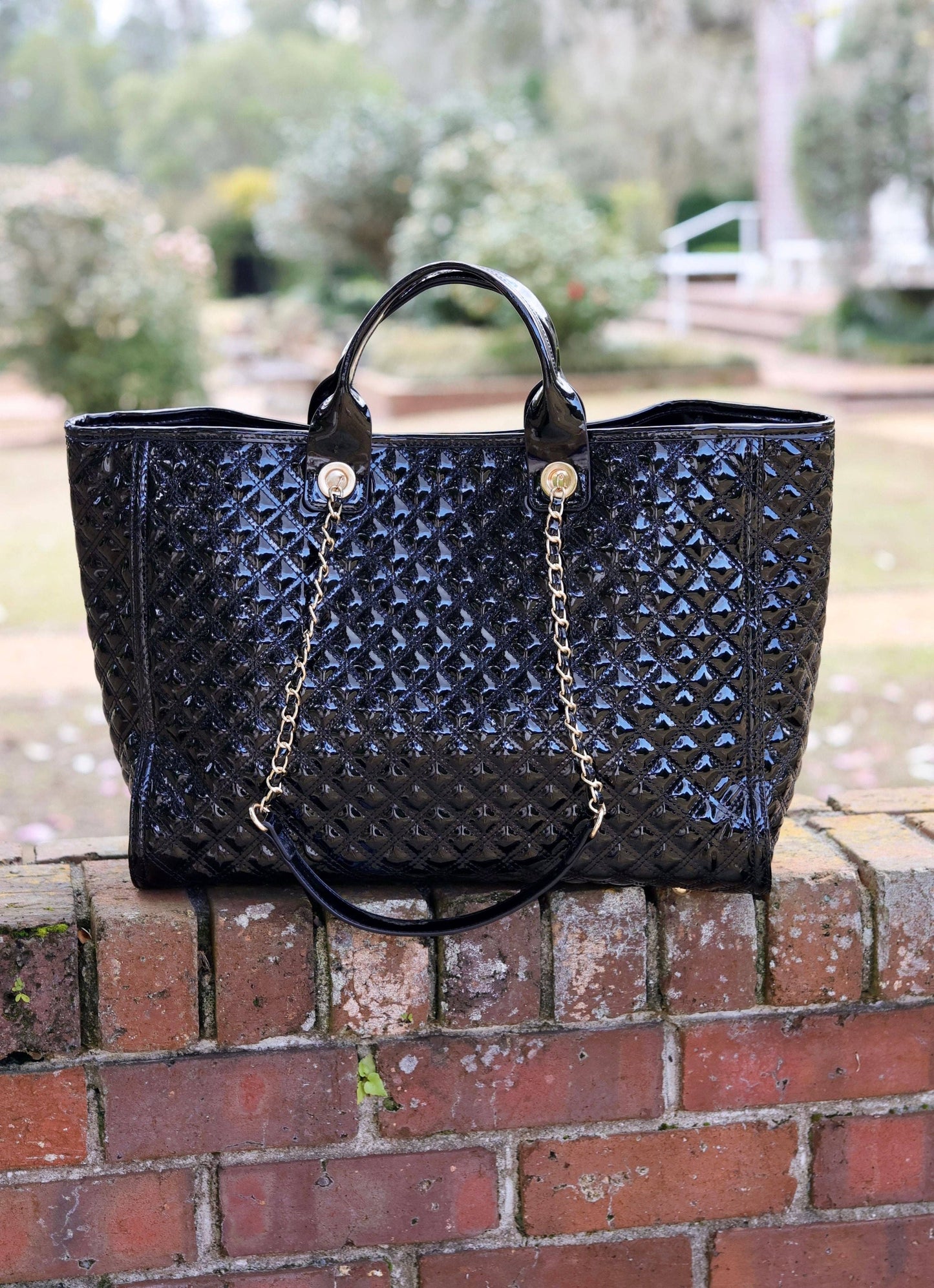 Melissa Tote Bag Black Patent Square