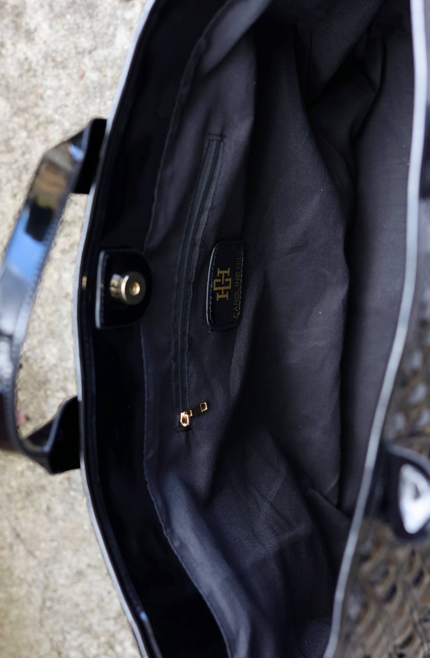 Melissa Tote Bag Black Patent Square