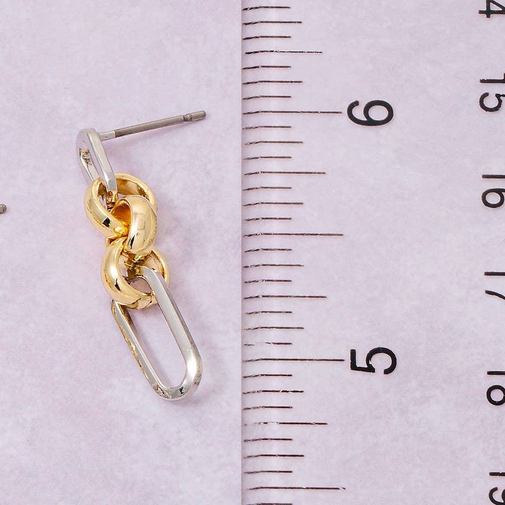 Gold Dipped Two Tone Chain Dangle Earrings