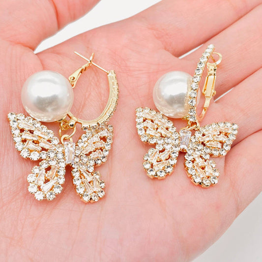 Sparkling Glass Rhinestone Butterfly Huggie Earrings