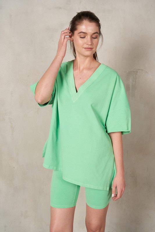 Lime V-Neck Boxy Tee