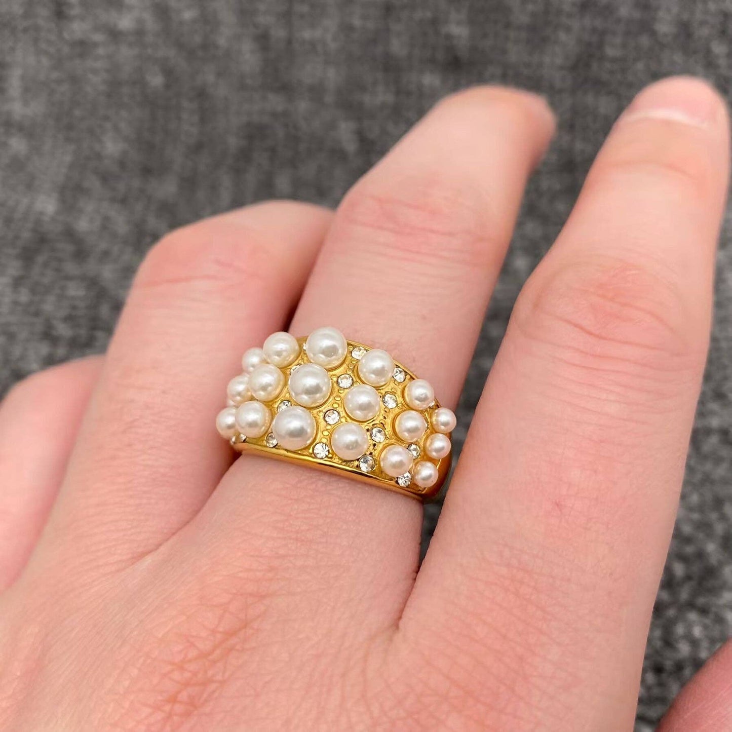 Pearls & CZ 18K Gold Plated Ring
