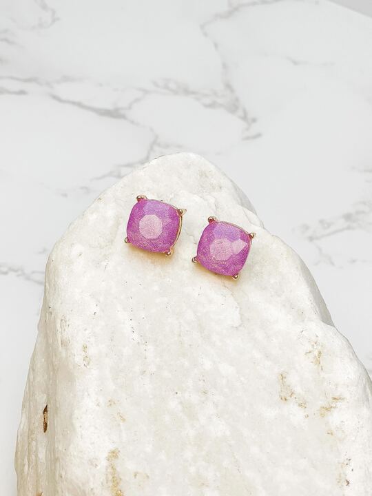 Lavender Glittery Glass Crystal Post Earrings