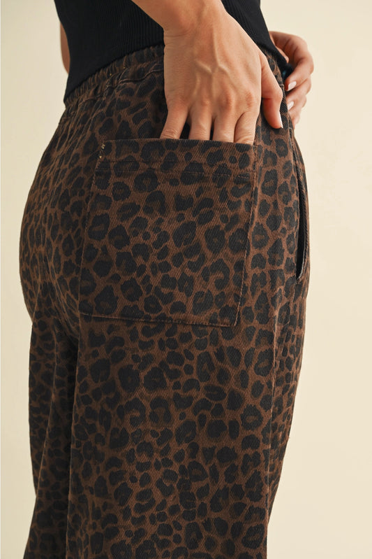 Leopard Print Wide Denim Pants