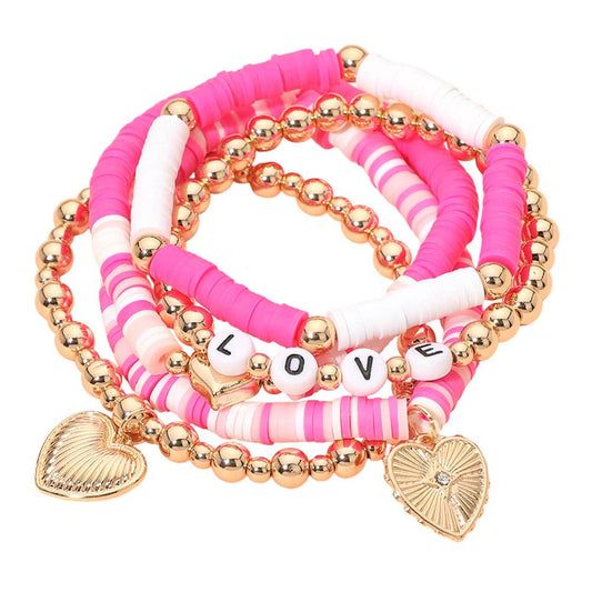 Heart Charm Beaded Stretch Multi Layered Bracelets