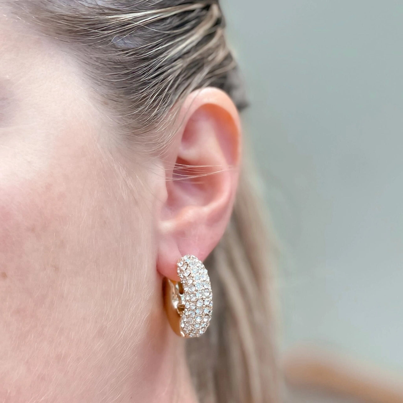 Crystal Gold Huggie Hoops