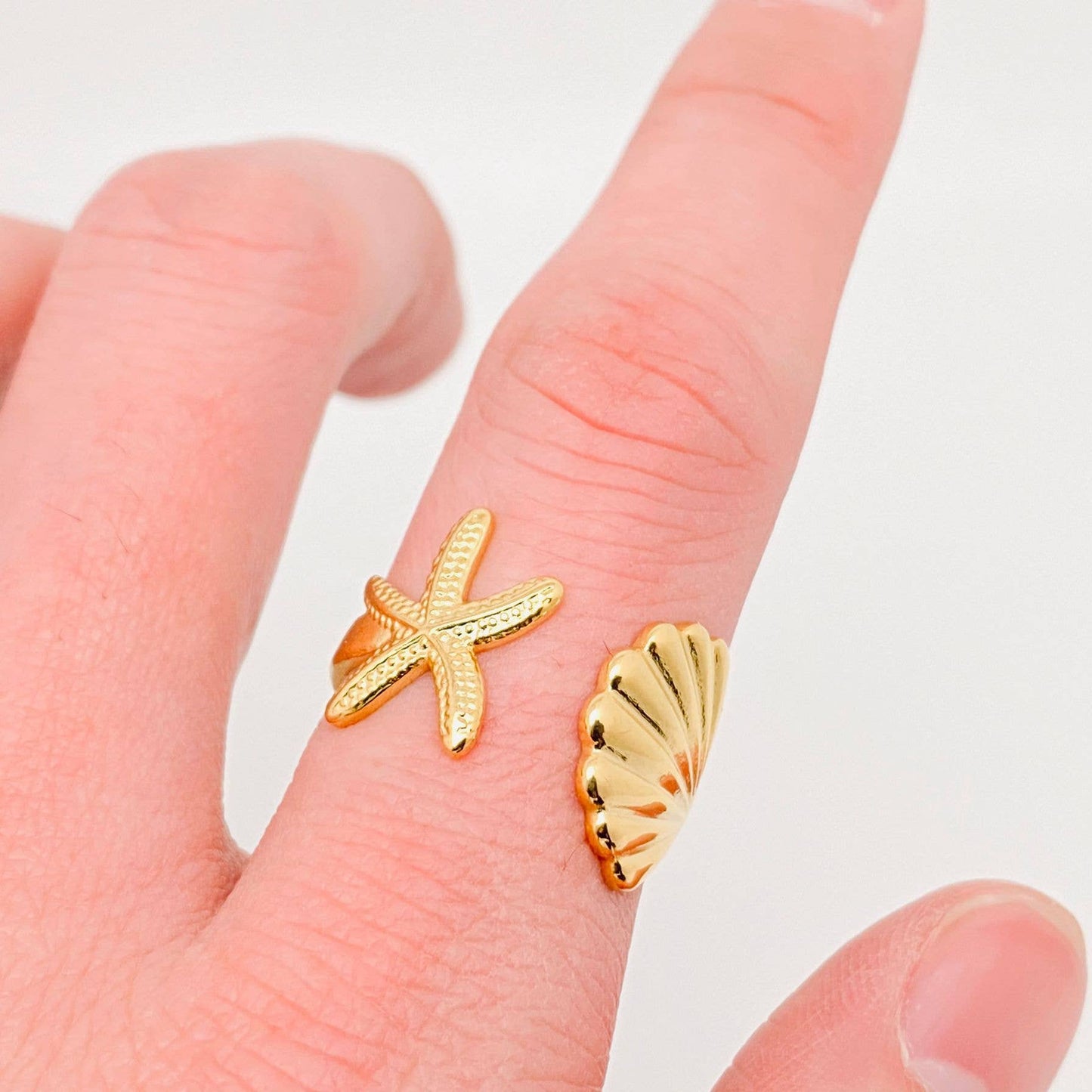 Starfish & Shell 18K Gold Plated Stainless Steel Ring