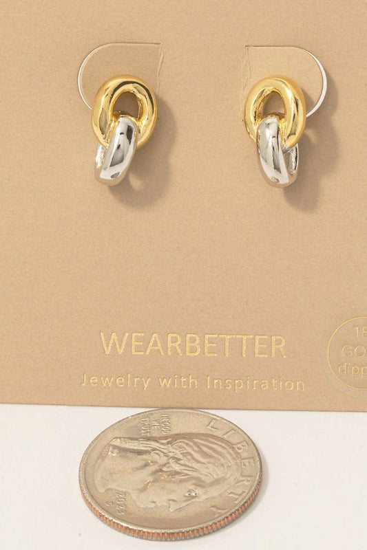 Gold Dipped Two Tone Stud Drop Earrings