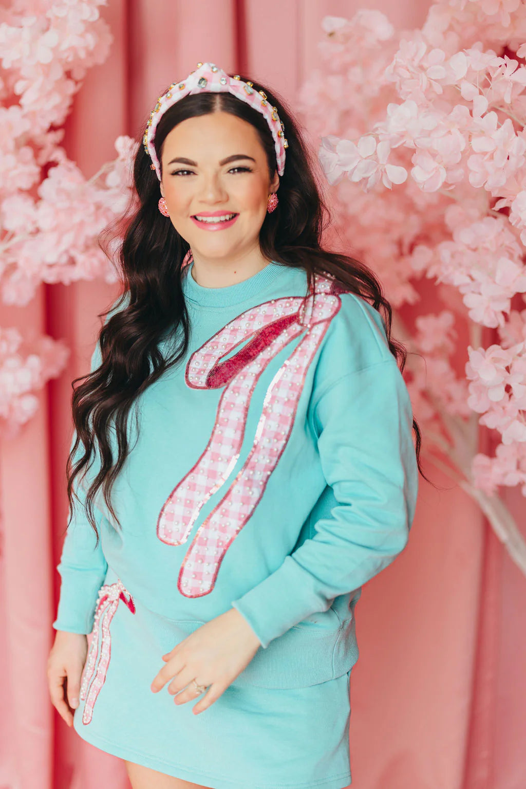 Girly Gingham Bow Sweatshirt