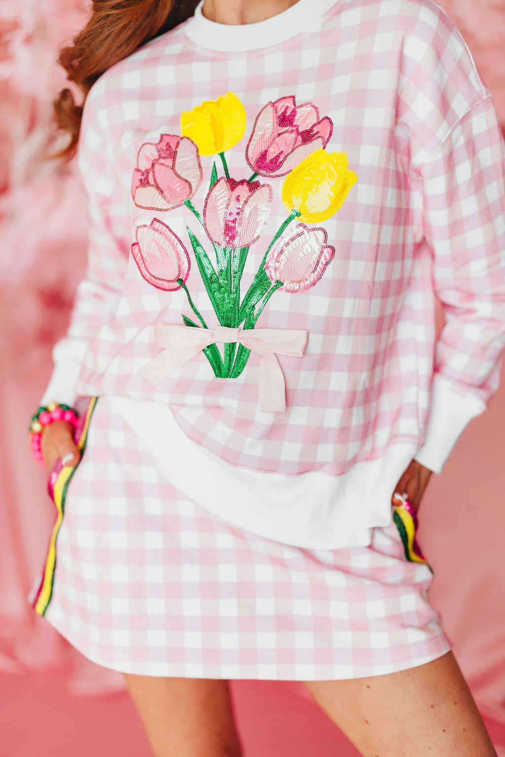 Pink Gingham Bouquet Sweatshirt