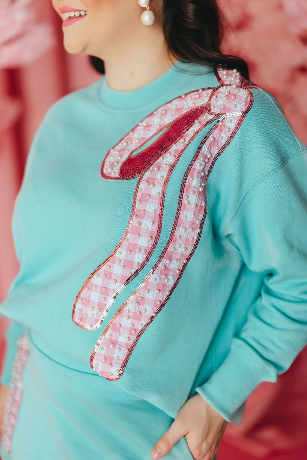 Girly Gingham Bow Sweatshirt
