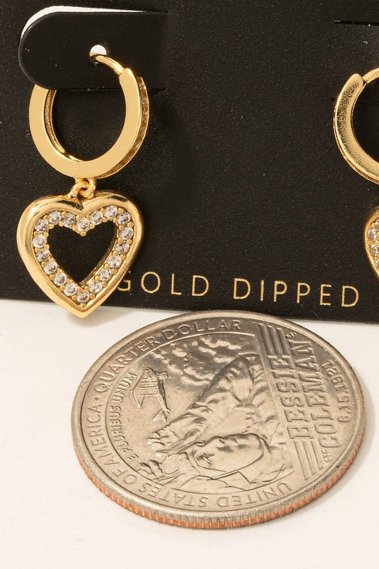 Gold Dipped Heart Charm Hoop Earrings