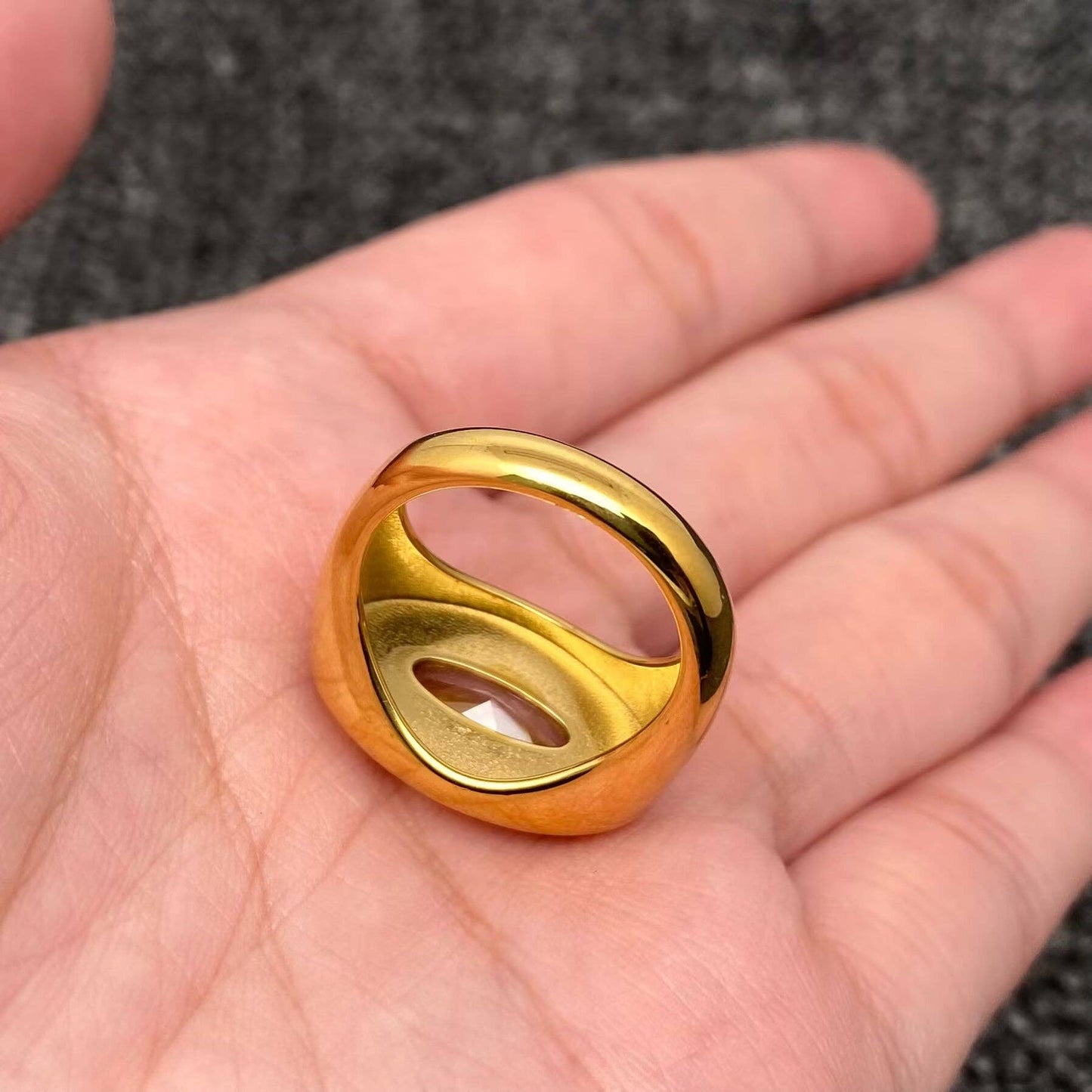 Oval 18K Gold Plated Stainless Steel Ring