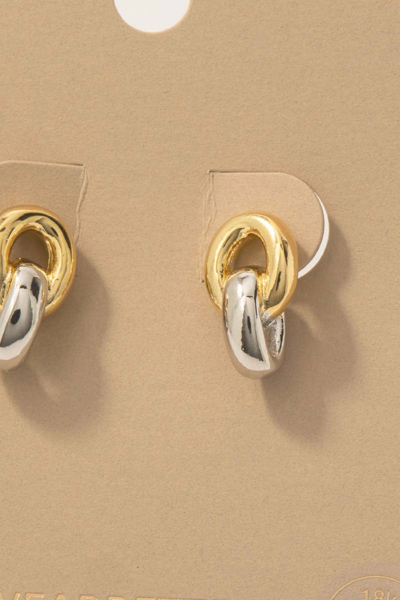 Gold Dipped Two Tone Stud Drop Earrings