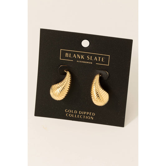 Gold Dipped Ribbed Teardrop Earrings