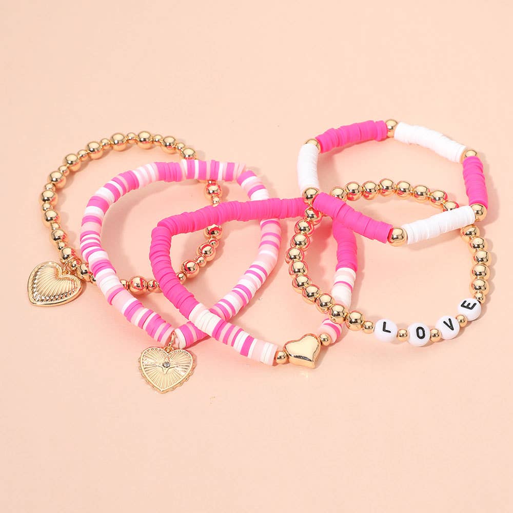 Heart Charm Beaded Stretch Multi Layered Bracelets