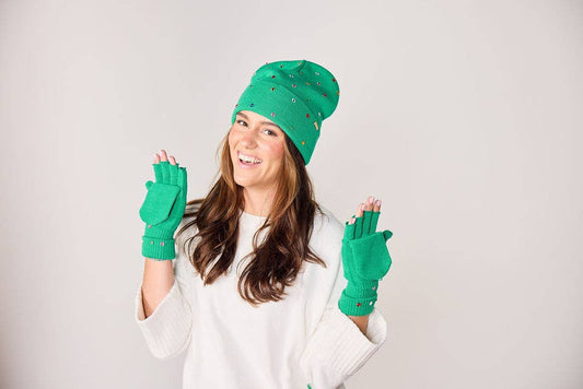 Decked in Emerald Beanie and Mittens Set