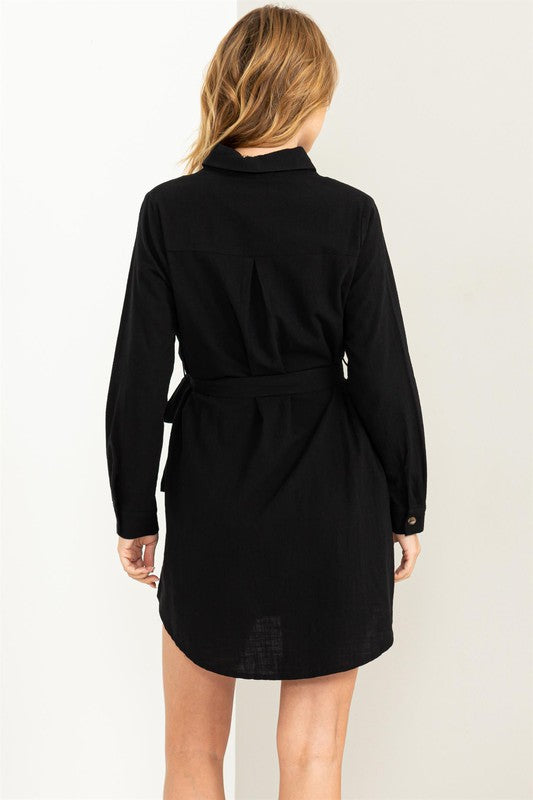 Casually Chic Tie Belt Button Up Mini Dress