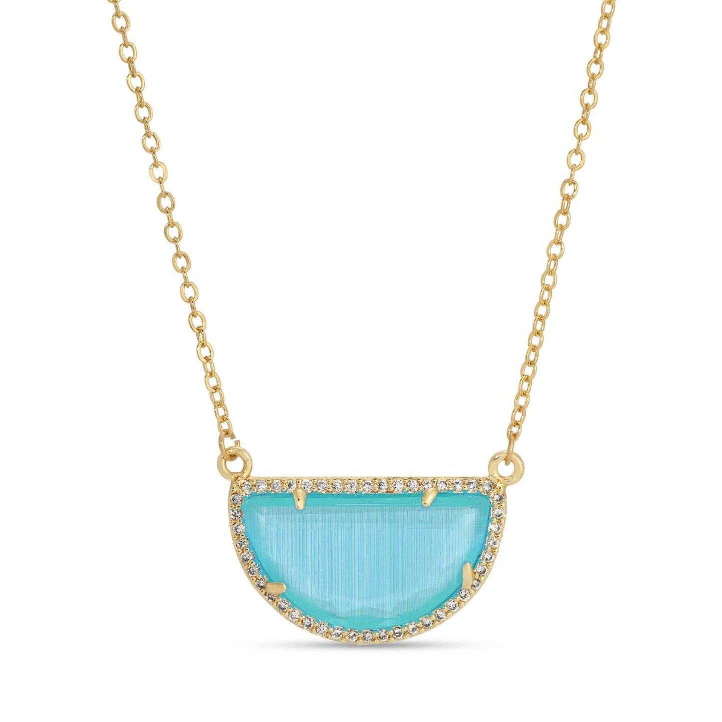 Turquoise Half Circle Pave Stone Necklace