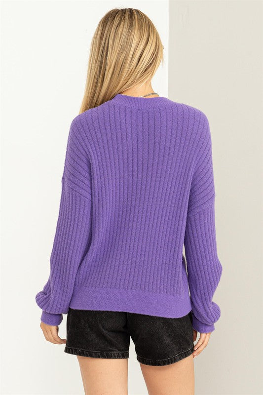 Wisteria Warm Love Fuzzy Ribbed Sweater