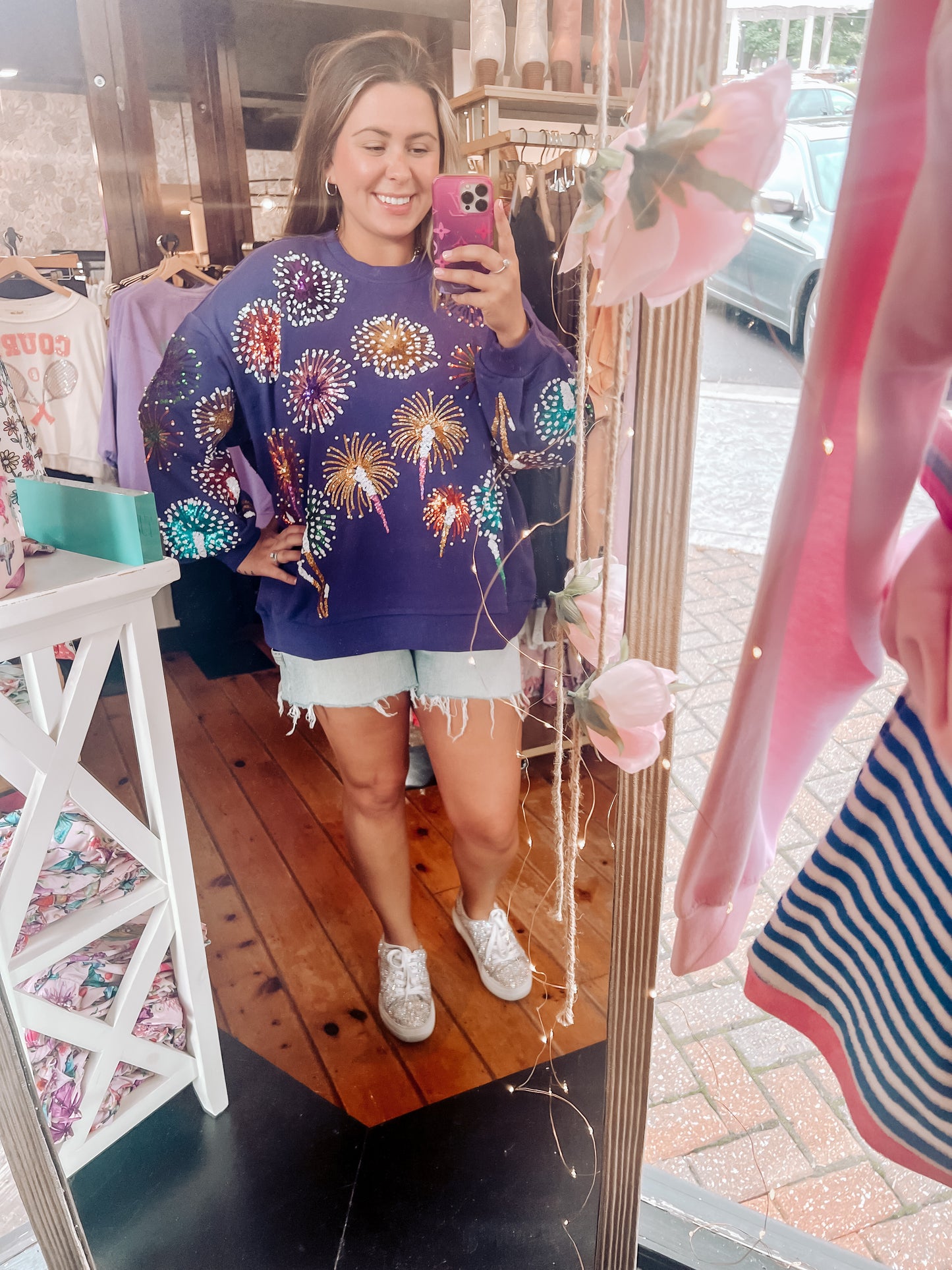 Queen of Sparkles Navy Firework Sweatshirt