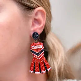 Glitter Cheerleader Dress Dangle Earrings