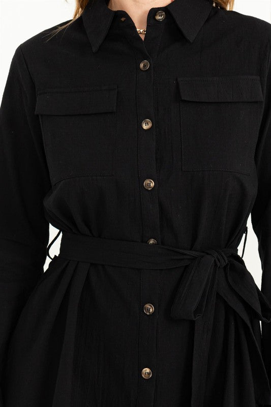 Casually Chic Tie Belt Button Up Mini Dress