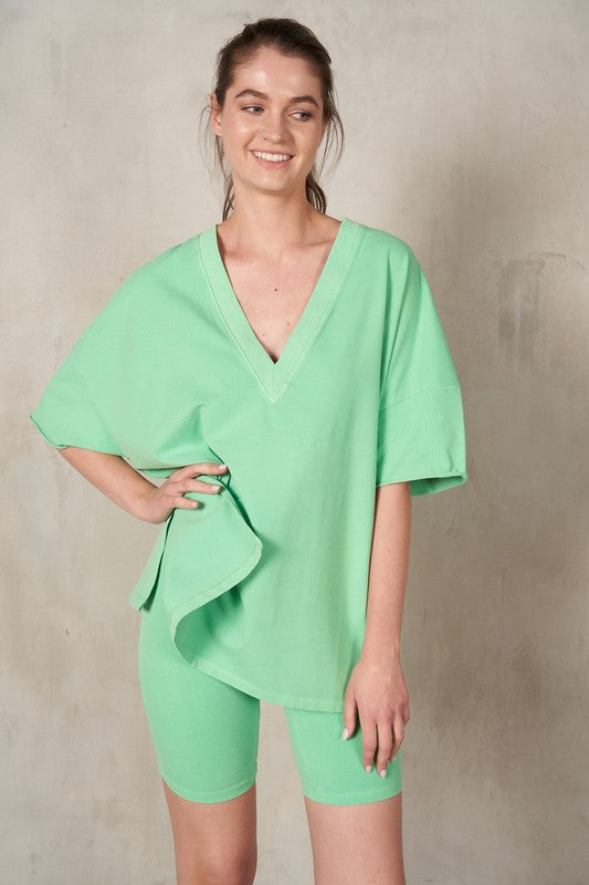 Lime V-Neck Boxy Tee