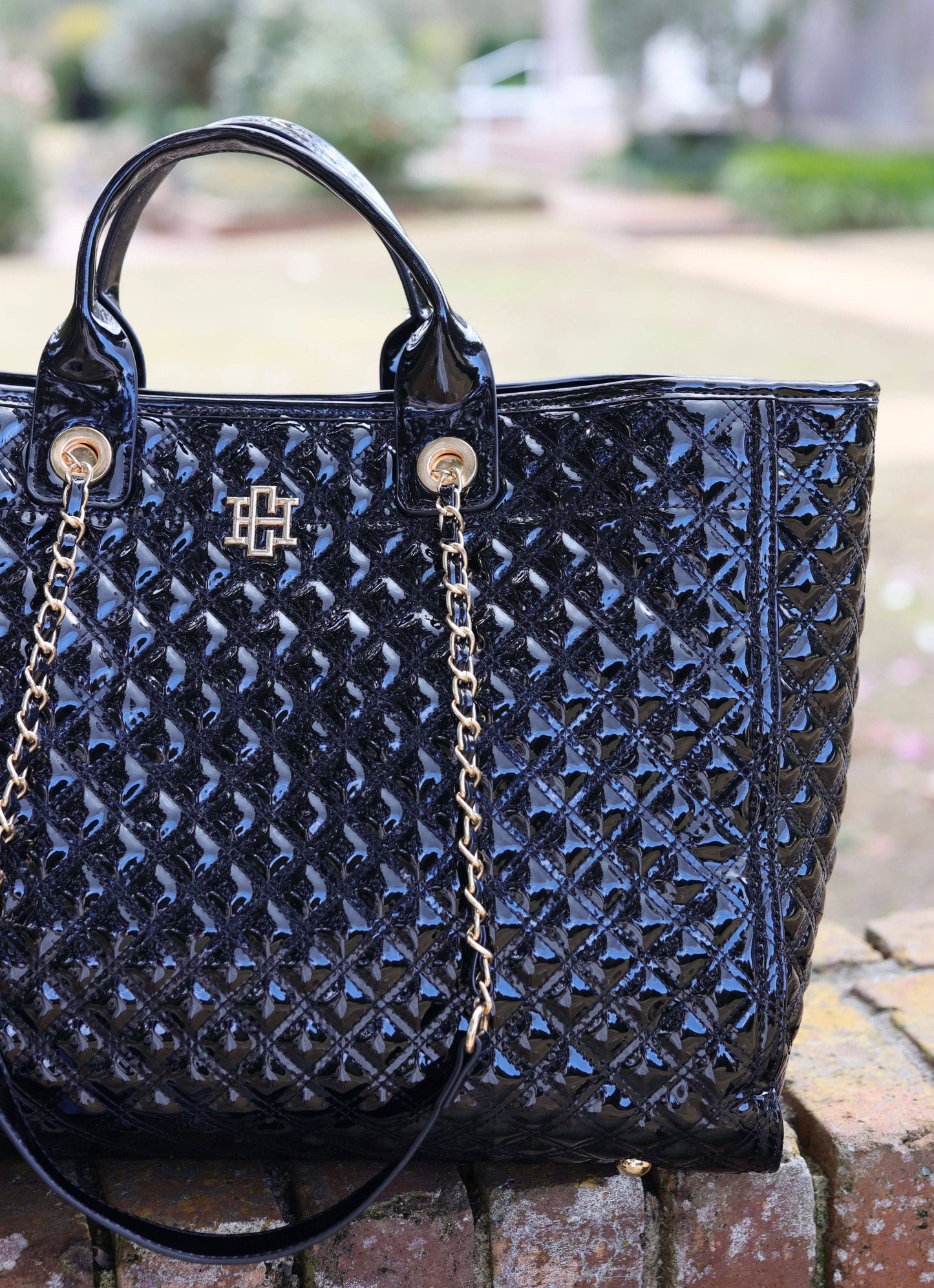 Melissa Tote Bag Black Patent Square