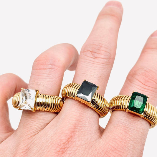 18K Gold Plated Stainless Steel Striped Ring