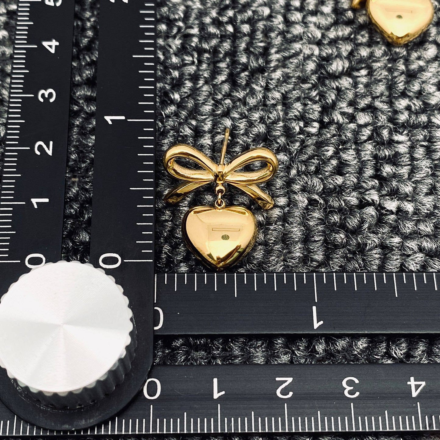 18K Gold Plated Heart Shape Charm Bow Post Earrings